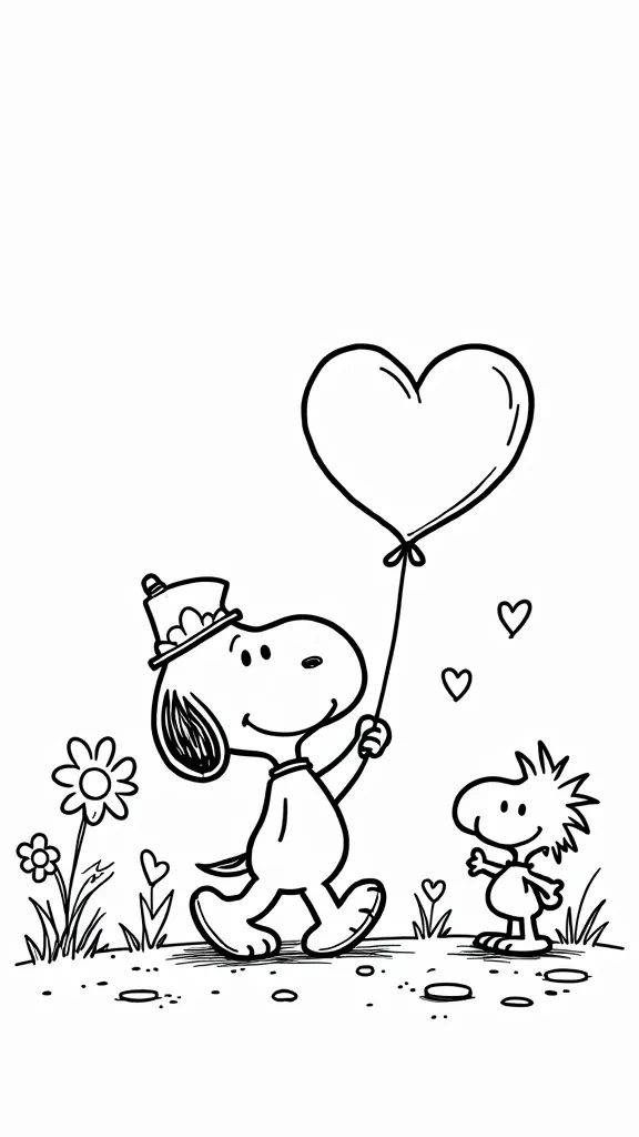 Páginas para colorear del día de San Valentín Snoopy